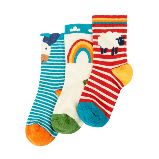 Hovedbilde Frugi 3-pk. småbarnssokker striper/ku/sau