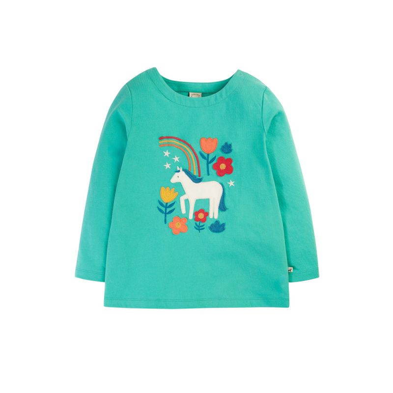 Frugi trøye turkis med hest langermet - str. 8-9 år